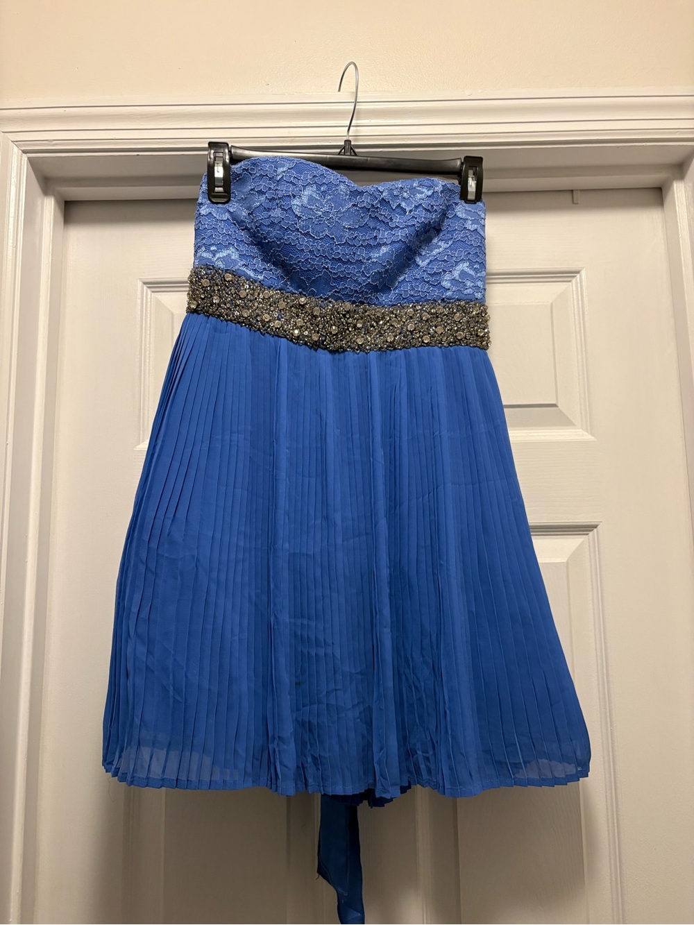 My Michelle Royal Blue Lace Strapless Mini Dress size 3  with Beaded Waist